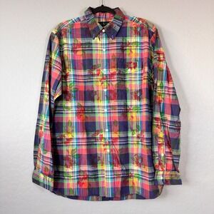 Ralph Lauren Floral Plaid Button Down Shirt Mens Large Colorful